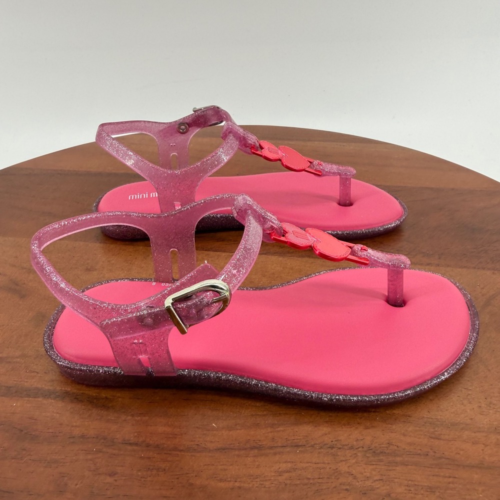 Mini Melissa Solar Scented Glitter Pink Heart T-Strap Jelly Sandals Kids USA 12 - Picture 4 of 10